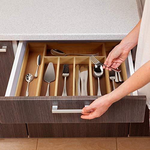 KaryHome  24-Piece Silverware  Set, Flatware Set Mirror Polished, Dishwasher Safe Service for 4, Include Knife/Fork/Spoon with Bamboo 5-Compartment Silverware Drawer Organizer Box