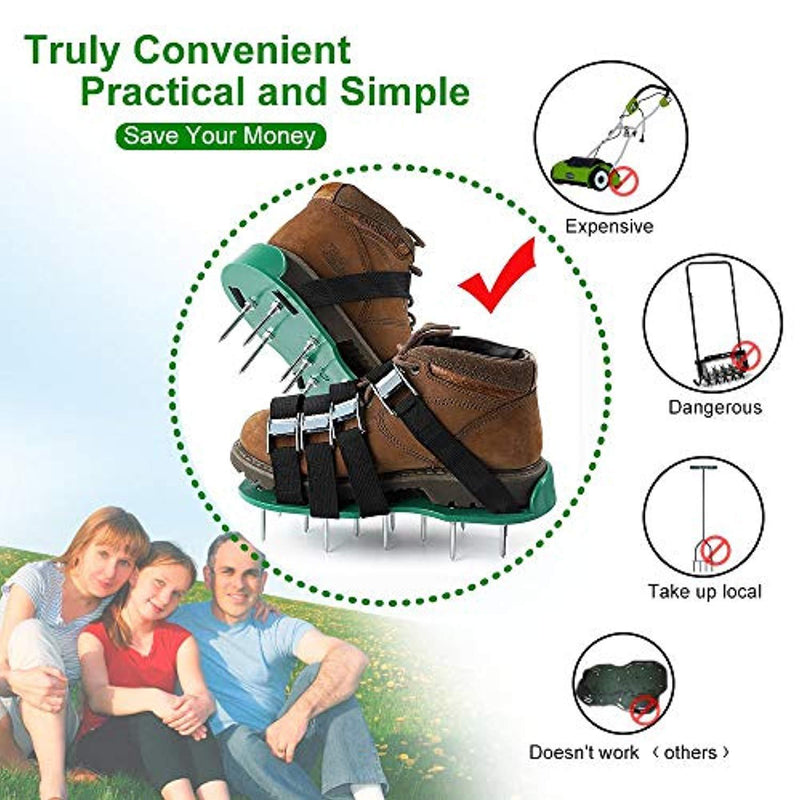 TONBUX Lawn Aerator Shoes, 26 Spikes and 4 Adjustable Straps Ready for aerating Your Yard, Lawn, Roots & Grass, Heavy Duty Spiked Sandals Shoes with Garden Work Gloves