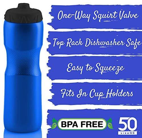 Swig Savvy  50 Strong Brand Jet Stream Sports Squeeze Water Bottle with One-Way Valve - Team Pack – Set of 6 Leak Proof Squirt Waterbottles - 28 Ounces -Perfect for Bikes - Made in USA