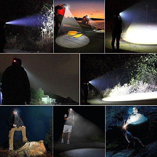 LED Headlamp Flashlight Kit, ANNAN 8000-Lumen Extreme Bright Headlight with Red Safety Light, 4 Modes, Waterproof, Portable Light for Camping, Biking, 2 Rechargeable Lithium Batteries Included