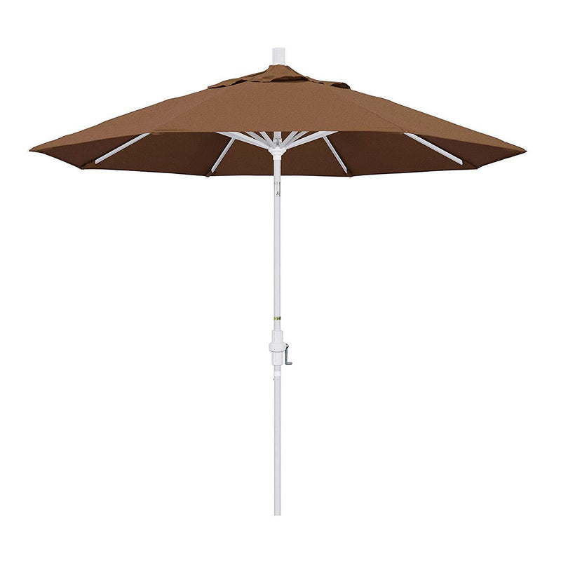 California Umbrella 9' Round Aluminum Market Umbrella, Crank Lift, Collar Tilt, White Pole, Sunbrella Pacific Blue