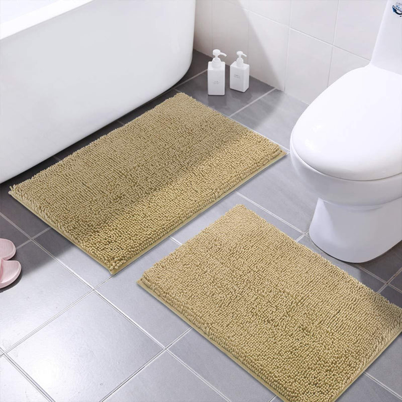 Office Marshal 16x24 Inches Non-Slip Bathroom Rug Shag Shower Mat Machine-Washable Bath Mats with Water Absorbent Soft Microfibers, 2 Pack, Black