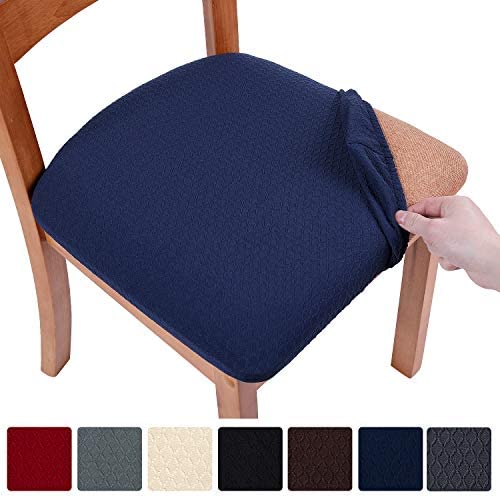 smiry Stretch Spandex Jacquard Dining Room Chair Seat Covers, Removable Washable Anti-Dust Dinning Upholstered Chair Seat Cushion Slipcovers - Set of 4, Beige