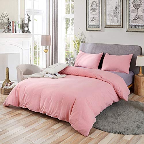 100% Washed Cotton Duvet Cover 3 Piece, Comforter Cover Queen Full Size, Solid Color and Ultra Soft with Zipper Closure, Corner Ties, Simple Bedding Style, Gray by SORMAG