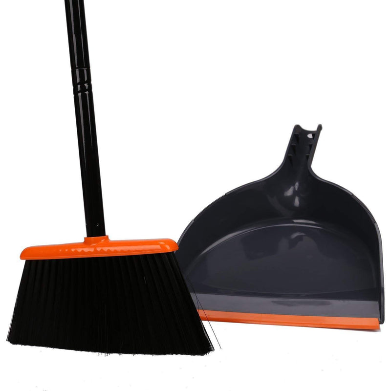 TreeLen Angle Broom and Dustpan, Dust Pan Snaps On Broom Handles - Orange