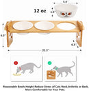 Ymachray Raised Cat Dog Bowls with Stand Feeder, Elevated Bamboo Stand with 3 Ceramics Bowls, Adjustable 4 Heights