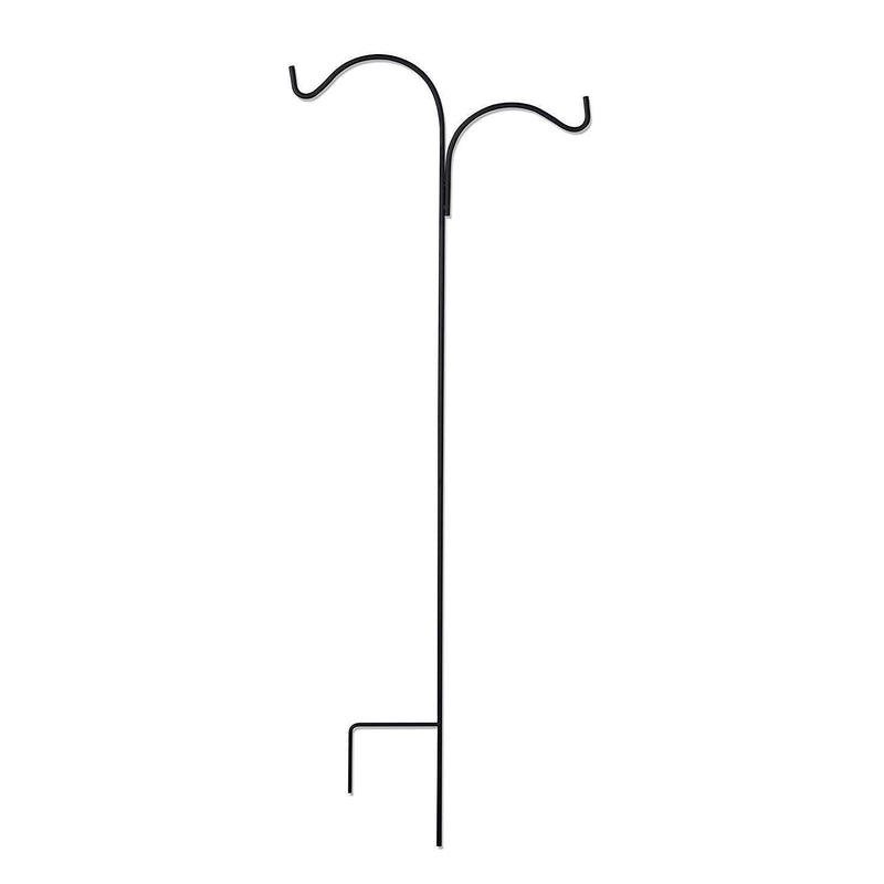 GrayBunny GB-6817D Double Sided Shepherd Hook 65 Inch Heavy Duty 1/2 inch Thick Rust Resistant Steel With Two Hooks, Two Sided Shepherd's Hook, Black Two-Sided Basket Hanger Bird Feeder & Lantern Pole