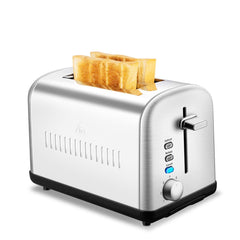 Abosi 2 Slice Toaster, Chitomax Extra Wide Slot Toasters 2 Slice 7 Brown Settings and Removable Crumb Tray, Stainless Steel Toasters, Silver