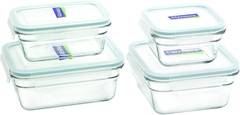 Glasslock 11368 2 Rectangle and 2 Square Assorted Oven Safe Container Set, 4-Piece