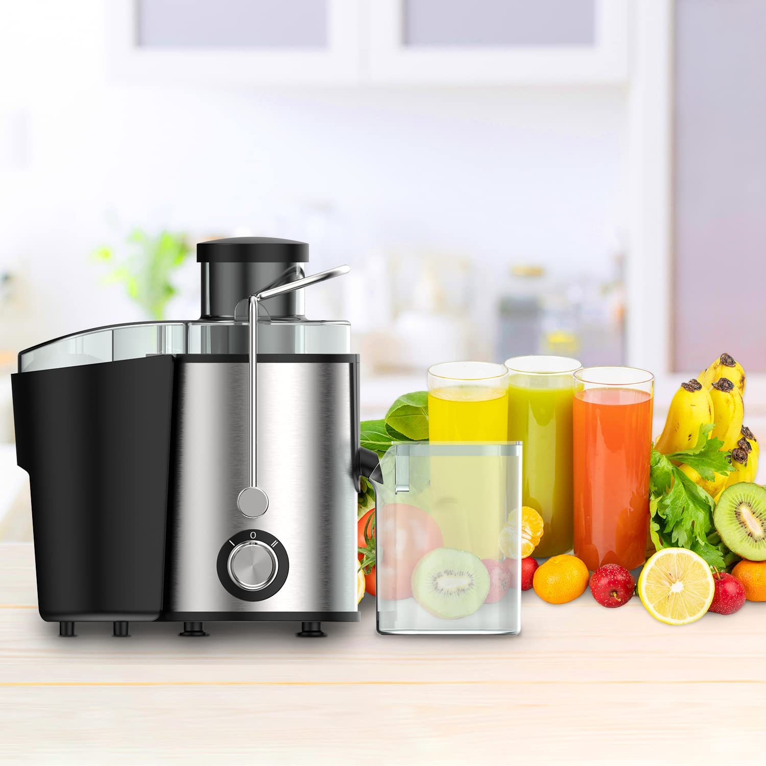 ELIKIDSTO  Juicer Machines,Juicer,Large 3 Inch Feed Chute Juicer for Whole Fruits and Vegetables,Faster Juicer with Dual Speed,Juice Residue Separation,Easy to Use/Clean,Anti-Drip