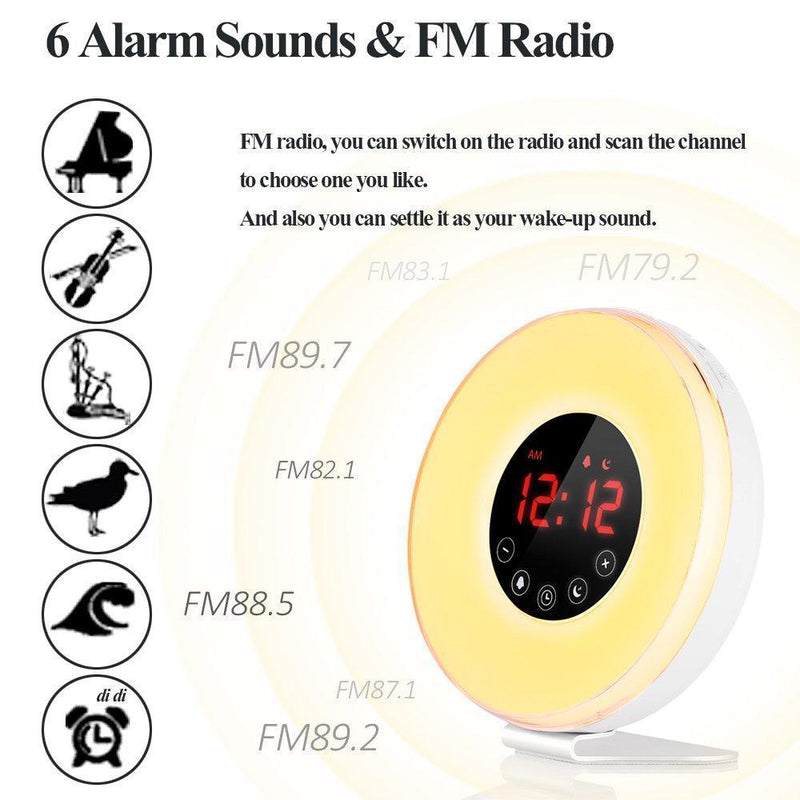 LBell Wake Up Light Alarm Clock, [2018 Upgraded] Digital Alarm Clock with Sunrise Simulation, 7 Colors Night Light, 6 Nature Sounds, FM Radio for Bedrooms and Heavy Sleepers