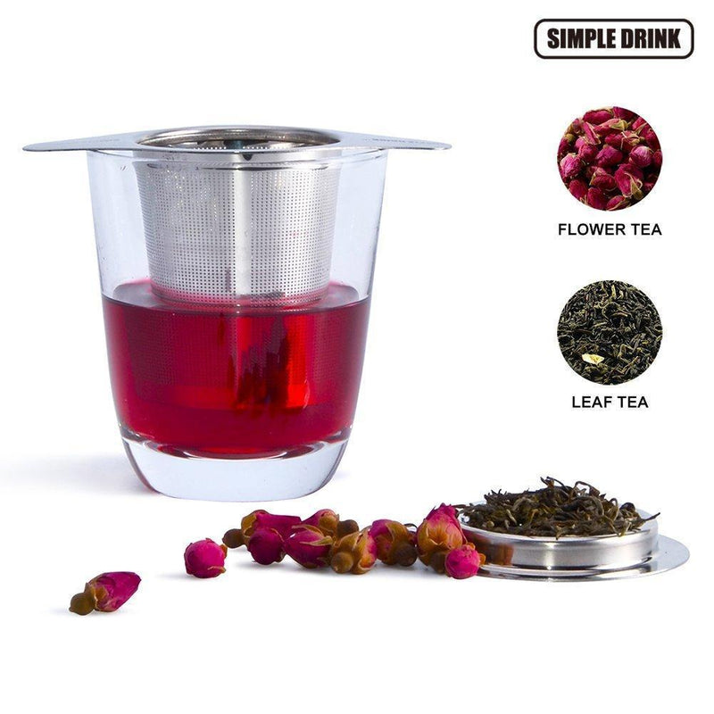 Loose Leaf Tea Infuser & Strainer by Simple Drink (2 Pack) - Ultra Fine Stainless Steel Tea Steeper with Double Handles for Hanging on Teapots, Mugs, Cups