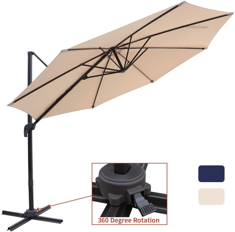 Bumblr Patio Offset Cantilever Umbrella 10-Feet Outdoor Patio Hanging Umbrella,360 Degree Rotation with Cross Base (10 FT, Beige)