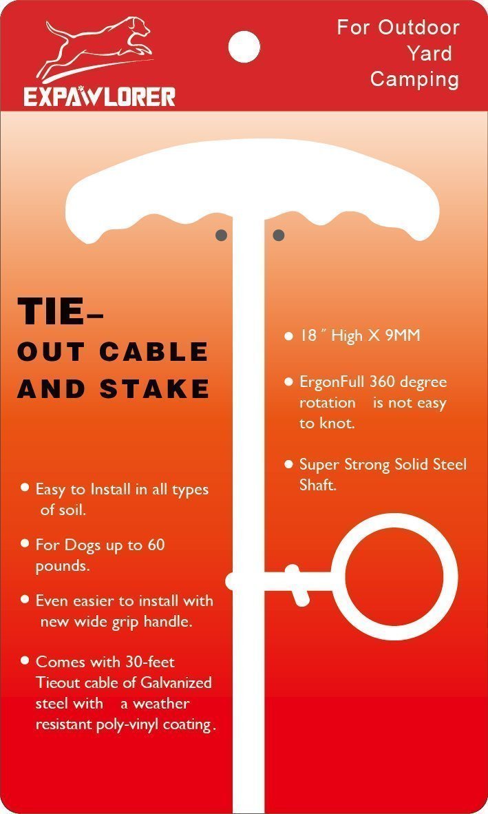 SÄKER  Dog Tie Out Cable and Stake 30 ft Outdoor, Yard and Camping, for Small to Medium Dogs Up to 60 lbs, 16" Stake, 30 ft Cable