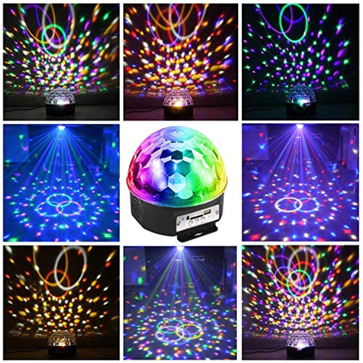 Bluetooth Party Lights,9 Colors LED Sound Activated Strobe Rotating Bluetooth Speaker Disco Ball Party Lights,Dj Stage Lighting with Remote Control for Halloween Party Xmas Bar Club Wedding Show