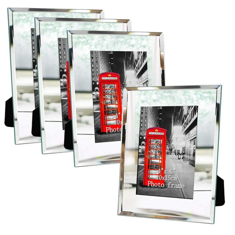 Amazing Roo 5x7 Mirror Picture Frame for Table Top Display 5 x 7 inch Glass Photo Frames, Set of 4