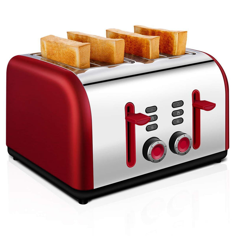 Toaster 4 Slice, CUSINAID Stainless Steel Toasters with Reheat Defrost Cancel Function, 7-Shade Setting, 4 Wide Slots Toaster - Black