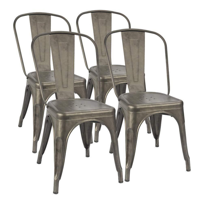 Furmax Metal Dining Chair Indoor-Outdoor Use Stackable Classic Trattoria Chair Chic Dining Bistro Cafe Side Metal Chairs Gun Metal(Set of 4)