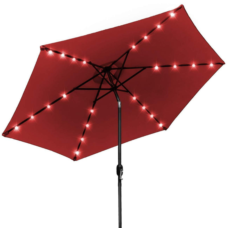 Sorbus LED Outdoor Umbrella, 10 ft Patio Umbrella LED Solar Power, with Tilt Adjustment and Crank Lift System, Perfect for Backyard, Patio, Deck, Poolside, and More (Solar LED - Red)