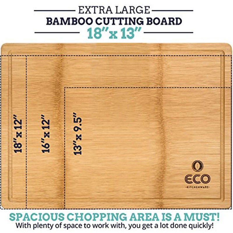 Extra Large Single Piece Surface Bamboo Wood Cutting and Chopping Board 18x13" with Drip Groove by Eco Kitchenware