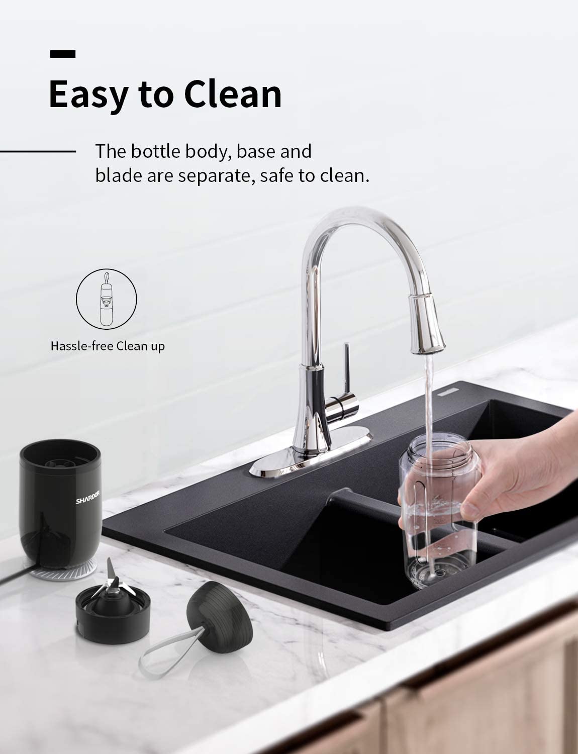 SHCRDOR Portable Smoothie Blender Personal Blender for Shakes Juice with 2 Bottles 1 Ice Cube Tray, Black