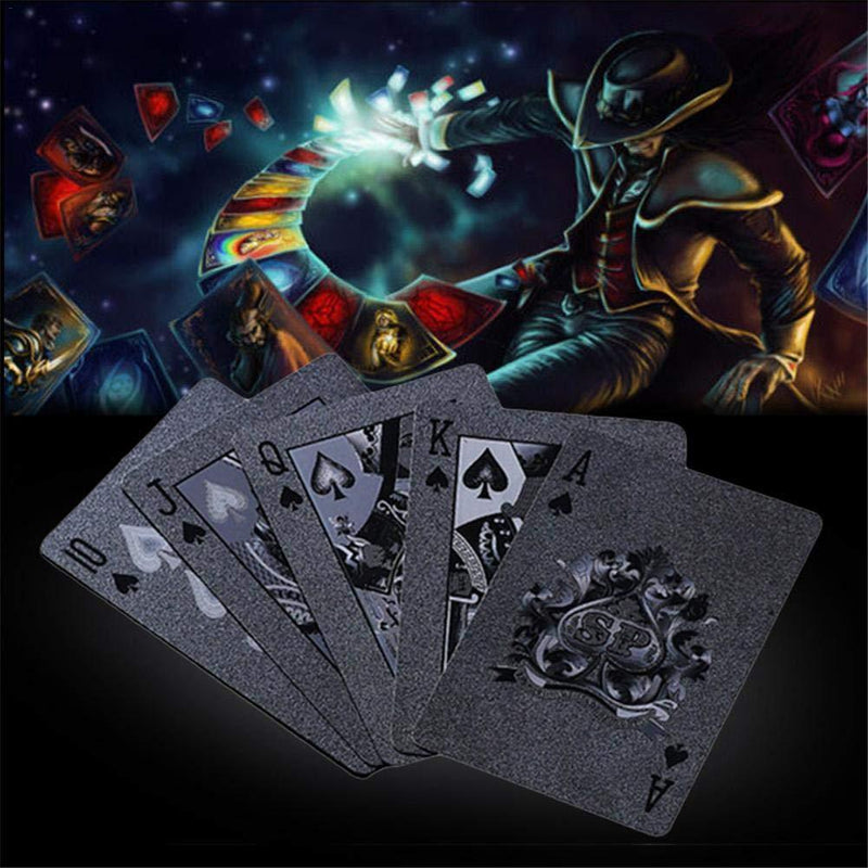 Lijuan Qin 2 Pack Cool Black Gold Foil Poker Playing Cards, PVC Plastic Waterproof Poker Cards, Playing Cards Trick Magic Cards Games for Family Party BBQ Game