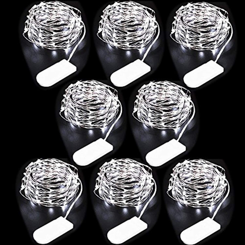 Ustellar 10ft 30 Micro Starry LED String Lights, Waterproof Fairy Silver Wire Lights, Moon Lights Battery Operated (Included), For DIY Wedding, Party, Table Decorations, Cool White, 8 Pack