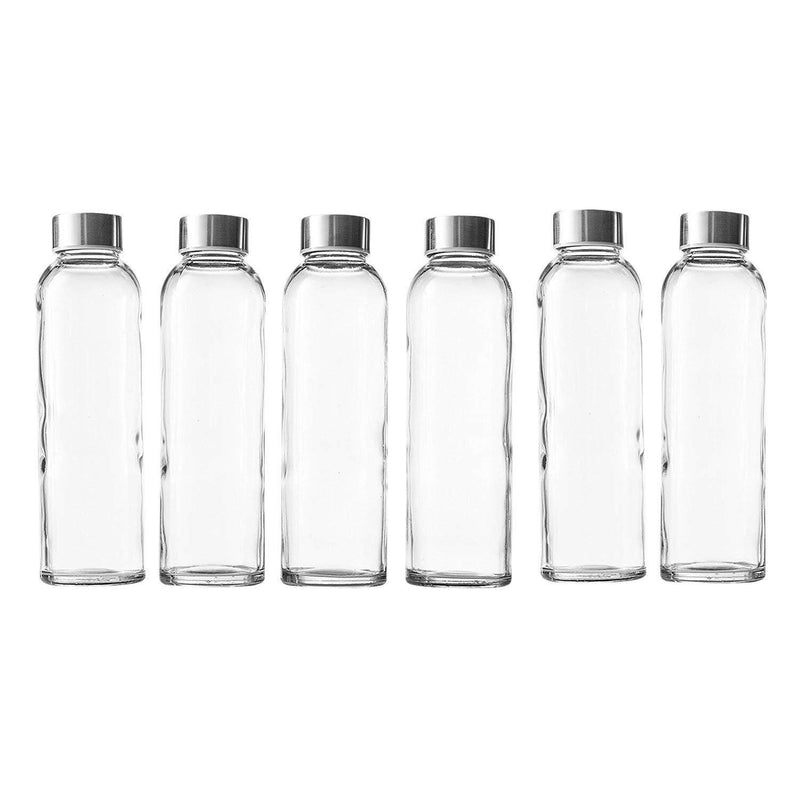 Seacoast - 18 Oz Glass Juice Bottles With Regular 18/10 Steel Caps (6, Clear)