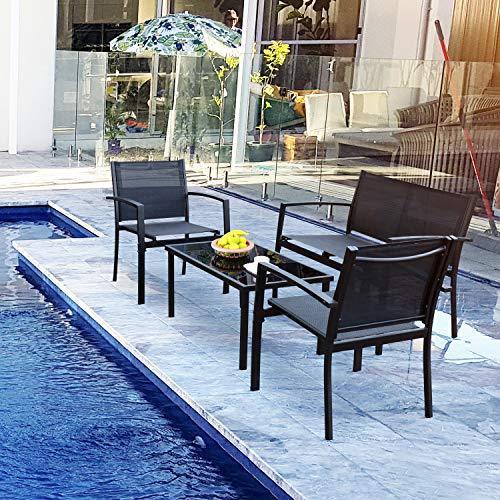 Flamaker 4 Pieces Patio Furniture Outdoor furniture Outdoor Patio Furniture Set Textilene Bistro Set Modern Conversation Set Black Bistro Set with Loveseat Tea Table for Home, Lawn and Balcony (Black)