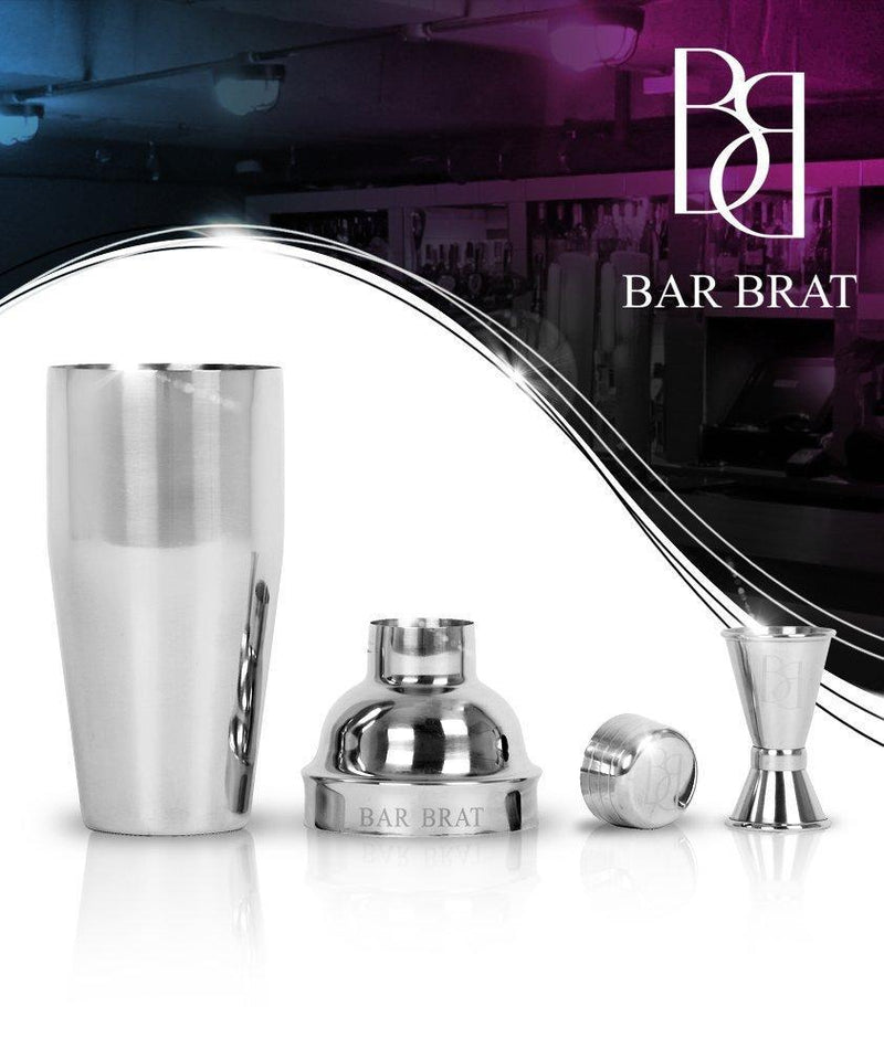 5 Piece Deluxe 24 Oz. Cocktail Shaker Bar Set by Bar Brat ™ / Bonus 130+ Cocktail Recipes (ebook) / Jigger, 2 Pour Spouts, Waiters Corkscrew/Mix Any Drink to Perfection