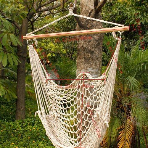 Z ZTDM Hanging Rope Chair, Swing Seat Cotton Canvas Hammock for Indoor Outdoor Garden Yard (Beige net Chair)