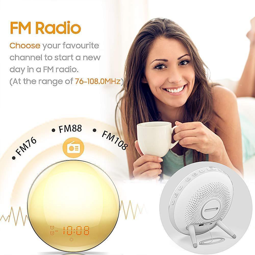 Wake Up Light, Cshidworld Sunrise Alarm Clock 7 Colored Sunrise Simulation & Sleep Aid Feature, Dual Digital LED Alarm Clock with FM Radio, 7 Natural Sound and Snooze for Kids Adults Bedrooms by Cshidworld
