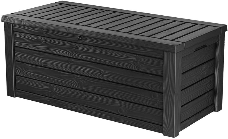 Keter Westwood 150 Gallon Resin Large Deck Box - Organization and Storage for Patio Furniture, Outdoor Cushions, Garden Tools and Pool Toys, Dark Grey