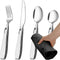 BUNMO Weighted Utensils for Tremors and Parkinsons Patients - Heavy Weight Silverware Set of Knife, Fork, 2 Spoons and Travel Bag - Adaptive Eating Flatware Helps Hand Tremor, Parkinson, Arthritis