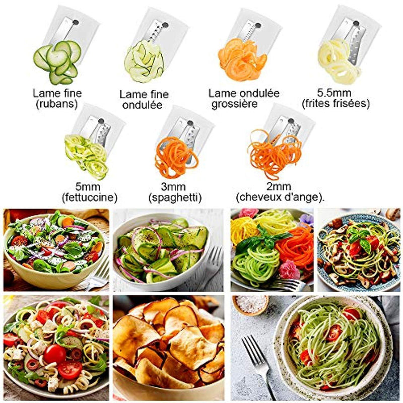 7-Blade Spiralizer Vegetable Slicer, Vegetable Spiralizer Chopper Plus Free Brash&Container &Lid with 7/420-grade Blade, Powerful Anti-Slip Sucker Spiral Slicer for Zucchini Noodles&Veggie Pasta Maker