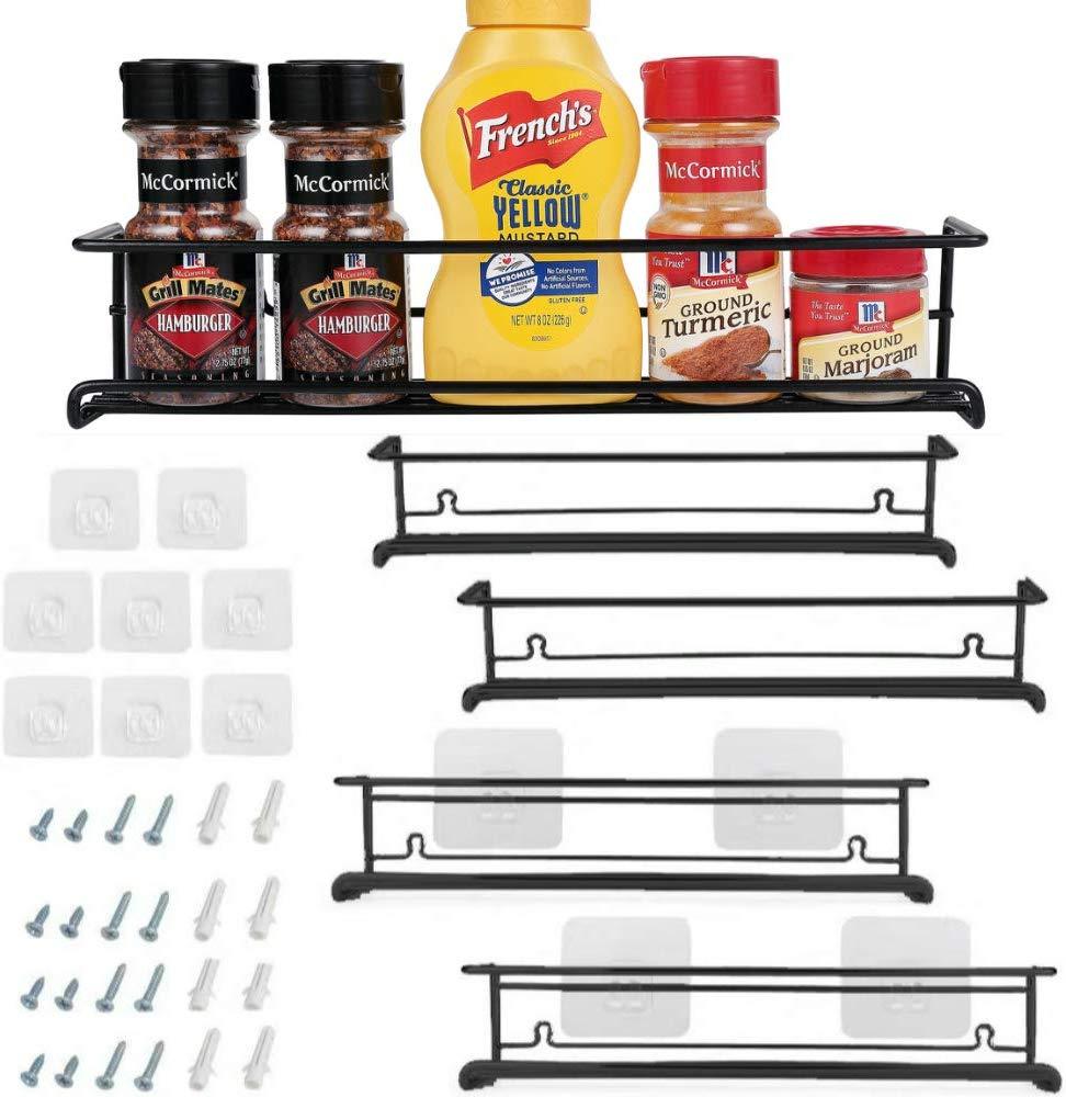 URFORESTIC Spice Rack Organizer for Cabinet, Door Mount, or Wall Mounted - Set of 4 Black Hanging Shelf for Spice Jars