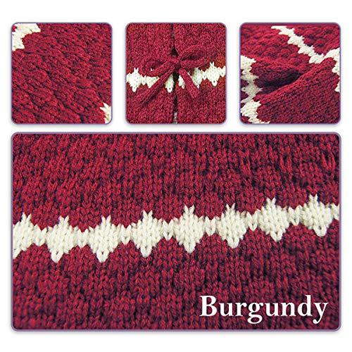 LimBridge Christmas Tree Skirt, 48 inches Knitted Rustic Stripe Thick Heavy Yarn Knit Xmas Holiday Decoration, Burgundy and Cream