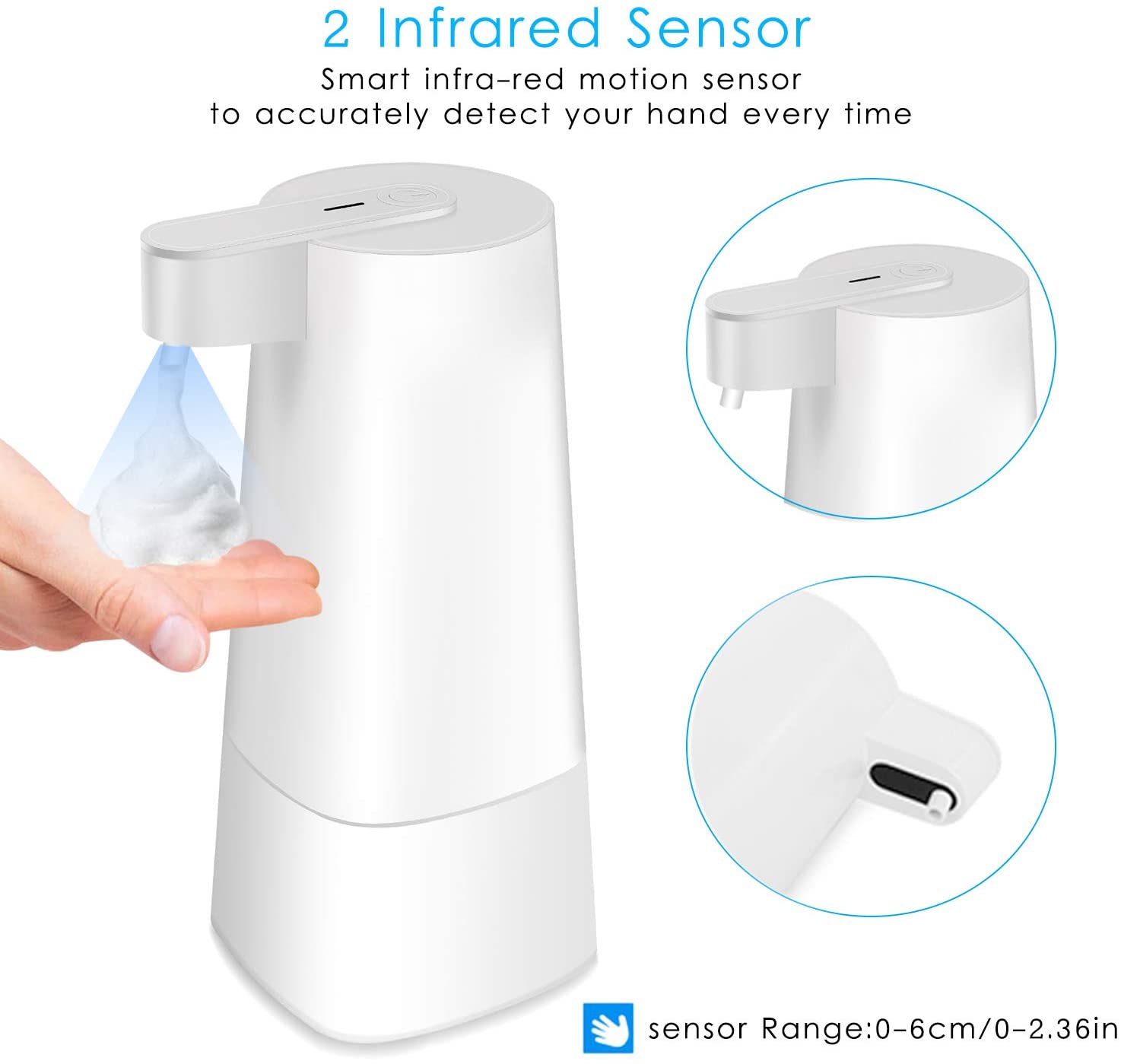 Hanamichi Soap Dispenser, Touchless Capacity Automatic Soap Dispenser Equipped w/Infrared Motion Sensor Waterproof Base Adjustable Switches Suitable for Bathroom Kitchen Hotel Restaurant