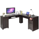 Tangkula 66" × 66" L-Shaped Desk, Corner Computer Desk, with Drawers and Storage Shelf, Home Office Desk, Sturdy and Space-Saving Writing Table,Brown