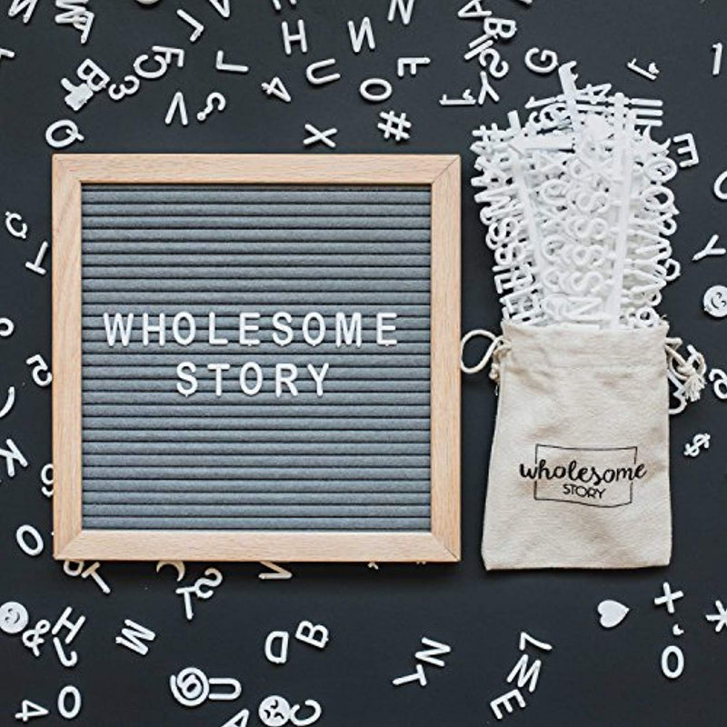 Gray Felt Letter Board - 10x10 Wooden Oak Frame with Wall Mount - 346 Changeable White Alphabet Letters, Numbers, and Emojis - Farmhouse Decor, Vintage, Rustic Sign - Gift Ready Packaging (Gray)
