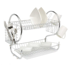 Duerer 2-Tier Kitchen Dish Plate Storage Organizer and Drying Rack with Removable White Utensil Holder, Chrome-Plated