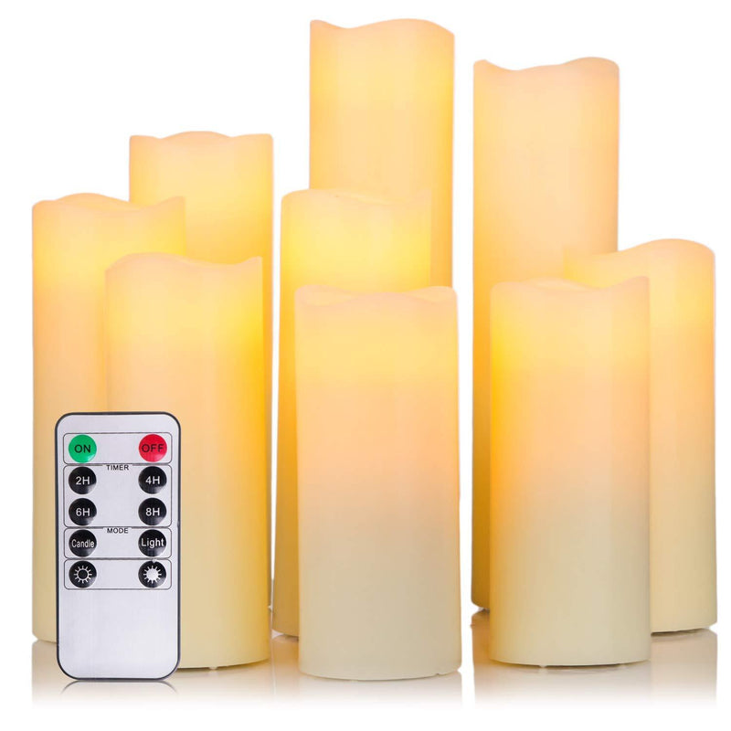 Luminara Flameless Candle Set of 3pcs,3.5-Inch by 5/7/9-Inch Pillar Candle with Moving Wick,Ivory