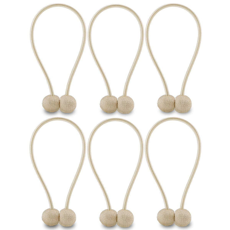 HUYIJJH Curtain Tiebacks Magnetic, Drape Holders Holdbacks Decorative Weave Rope Clips Window Sheer Blackout Panels Home Office, Beige (Pack of 6) by NZQXJXZ