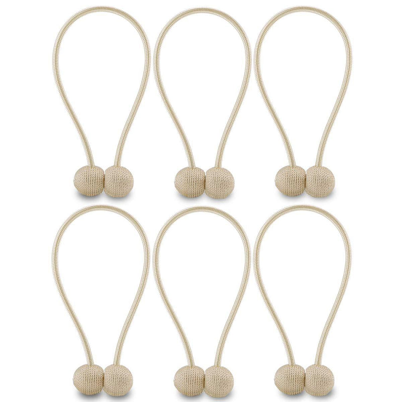 NZQXJXZ Curtain Tiebacks Magnetic, Drape Holders Holdbacks Decorative Weave Rope Clips Window Sheer Blackout Panels Home Office, Beige (Pack of 6)