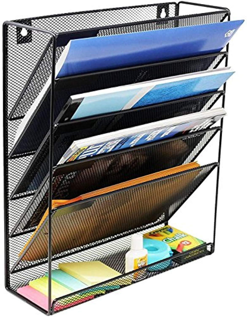 Wall Hanging File Holder Organizer for Office Home, 5-Tier Black Metal- Yuugen Products