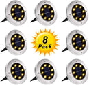 Solar Ground Lights, Upgraded Outdoor Garden Waterproof Bright in-Ground Lights for Lawn Pathway Yard Driveway, with 8 LED Warm White Lights (8 Pack)