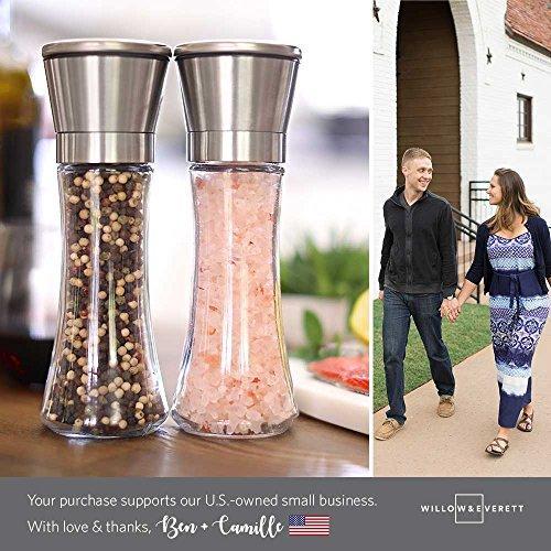 Original Stainless Steel Salt and Pepper Grinder Set With Stand - Tall Salt and Pepper Shakers with Adjustable Coarseness - Salt Grinders and Pepper Mill Shaker Set