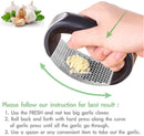 MISSALIS Garlic Press Rocker, Stainless Steel Garlic Mincer Crusher with Comfortable Handle, Safe to Squeeze & Easy Clean, Silicone Garlic Peeler Set Included