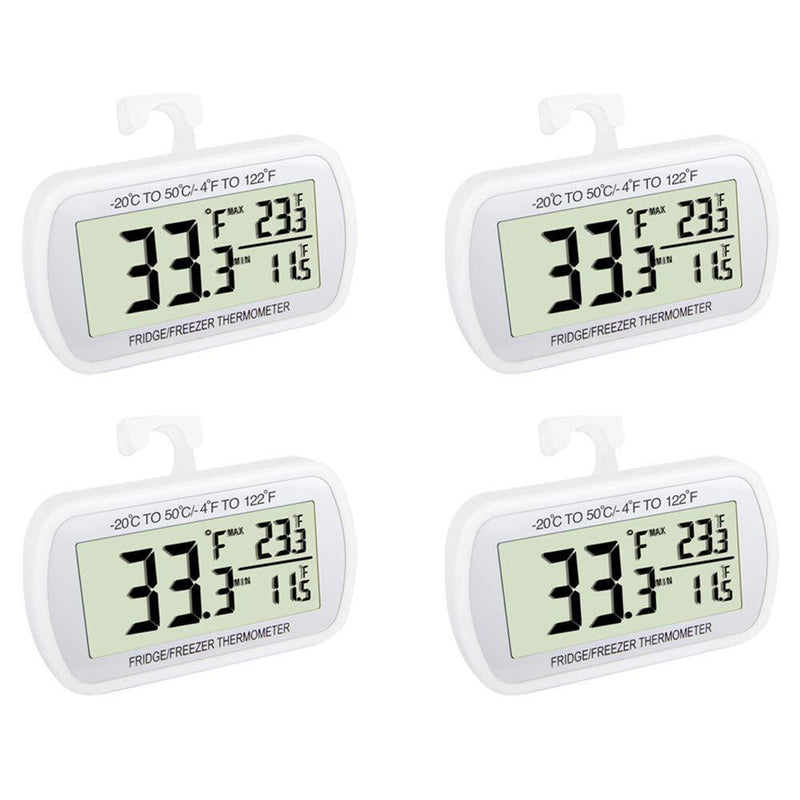 Refrigerator Fridge Thermometer Digital Freezer Room Thermometer  Waterproof, Max/Min Record Function with Large LCD Display (General, White,  2)