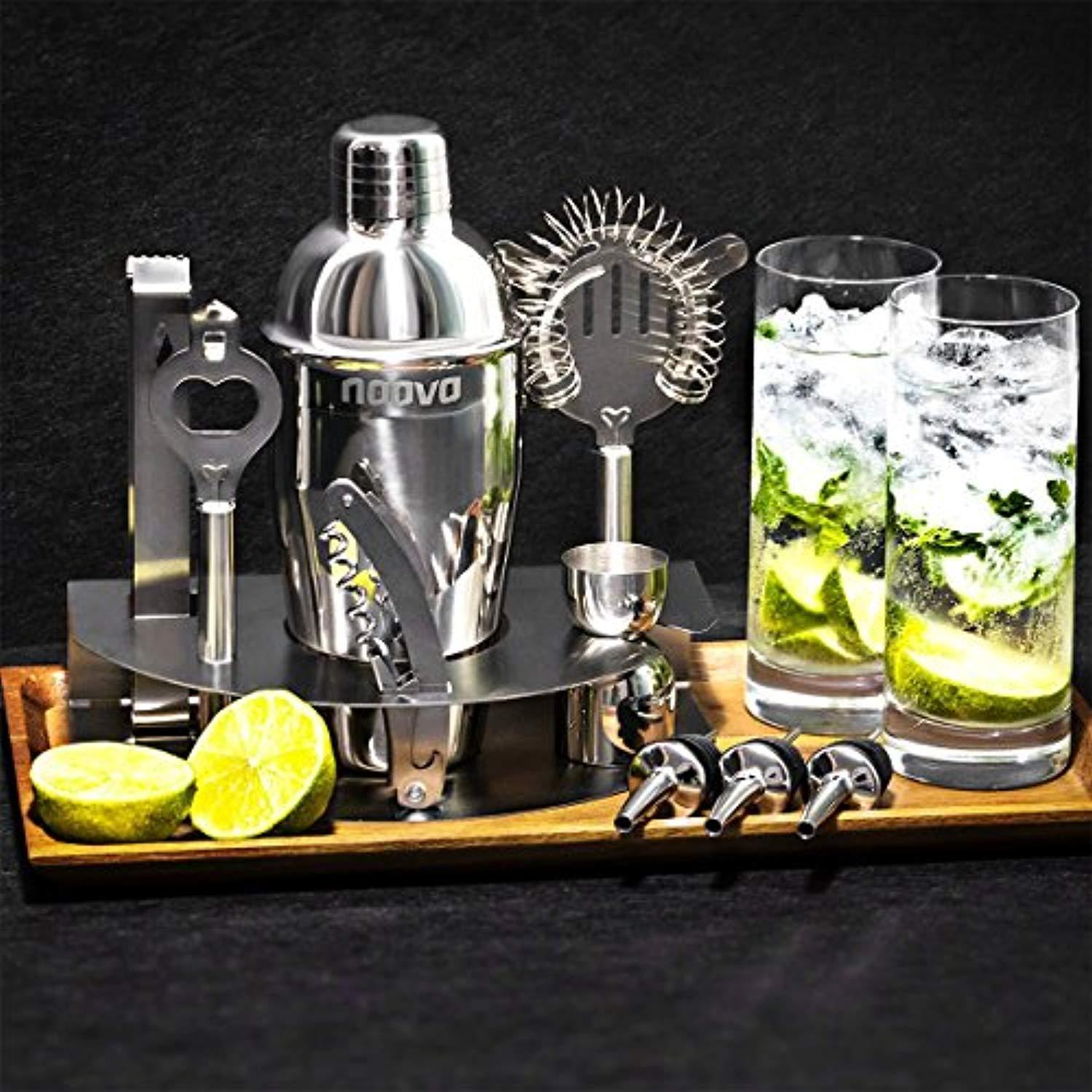 Mixology & Craft Stainless Steel 10 Piece Home Cocktail Mixology Tool Kit – With Bartender's Professional Shaker, Strainer, Jigger, Liquor Pourers and More – Attractive Gift Box and 100% Guarantee